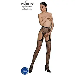 Еротичні колготки-бодістокінг Passion ECO S001 black з доступом декор метелика підв'язки One size