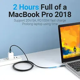 Кабель USB 2.0 Type-C M-M, 1 м, 100W Чорний, Vention - мініатюра 4