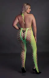 Бодістокінг Ouch! Bodystocking With Halterneck Green, XL/4XL - мініатюра 7