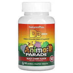 Витамин D Animal Parade Vitamin D3 500 IU (Без сахара) 90 жевательных таблеток Вишня NaturesPlus vit0006416