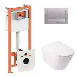 Набір: Qtap Swan Ultra Quiet унітаз підвісний QT16335179W + Nest комплект інсталяції 4в1 (квадратна клавіша Satin) QT0133M425 + M06029SAT