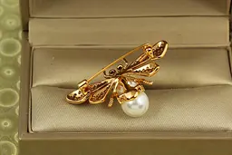 Брошка Xuping Jewelry Жучок з двома перлинами золотиста - мініатюра 2