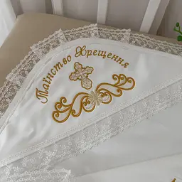 Крижма "Оберіг-3" ангора, кулір 75*80 см Betis Молочний із золотим - мініатюра 2