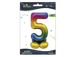 Кулька фольгована цифра PELICAN 40 (100 см) 1 на підставці цифра 5 градієнт