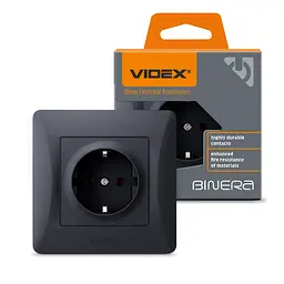 Розетка одинарна із заземленням чорний графіт VIDEX BINERA VIDEX (24430-000)