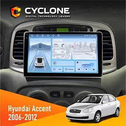 Штатна магнітола Hyundai Accent 2006-2012 Cyclone C9-012 4x64, DSP, 4G Cyclone (НФ-00007863)