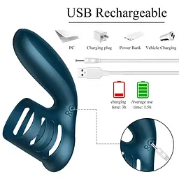 Насадка на пеніс B - Series Fox Foxshow Wibrator Silicone Ring 11 см синій - мініатюра 5