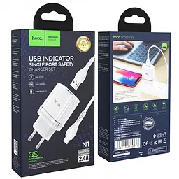 Зарядний пристрій 220 В 2 USB з кабелем 2.4 A USB - Micro USB Hoco N1 Speedy Білий - мініатюра 6