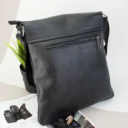 Сумка чоловіча шкіряна Handycover S248 чорна з клапаном - мініатюра 4