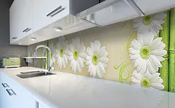 Кухонний фартух Білі Хризантеми вінілова наклейка для кухні ПВХ Квіти Бежевий 60х250 см Happy Pocket Z181358 - мініатюра 6