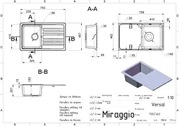 Кухонна мийка Miraggio VERSAL terra (0000062) Граніт, Врізна, Терра - мініатюра 2