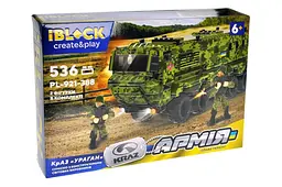 Конструктор IBLOCK, PL-921-388, АРМІЯ КрАЗ "УРАГАН", 536дет., Інструкція українською мовою, наклейки, в коробці нар. 37 x 25,5 x 6см