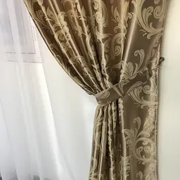Штори софт-велюр блекаут "вензель" кавового кольору 2шт. 150х270 з білим шифоновим тюлем 400х270 ALBO pbe0052762 - мініатюра 3