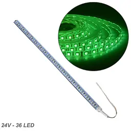 Стрічка діодна алюміній 24V - 50 см - 1А 36LED - у силіконі ефект суцільної стрічки Зелене світло (5630)