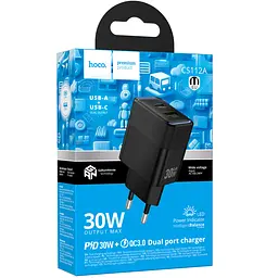 Мережевний зарядний пристрій Hoco CS112A Lounge PD30W+QC3.0 1USB-A/1C Black - мініатюра 2
