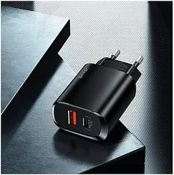 Зарядний адаптер блок мережевий USAMS T35 Fast Charger US-CC121 2 порти 20 Вт чорний - мініатюра 4