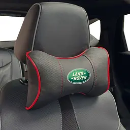 Подушка на підголівник з логотипом Land Rover Екошкіра 3D Кольоровий лого Чорна-Червоний кант 1 шт - мініатюра 3