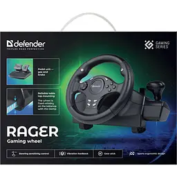 Ігрове кермо з двома педалями Defender Rager PC/PS/Xbox/Switch, чорне - мініатюра 7