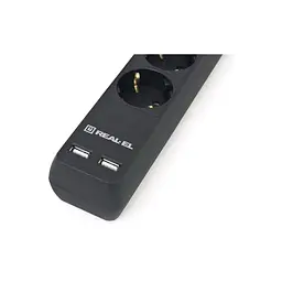 Мережевий фільтр живлення REAL-EL RS-6 PROTECT USB, 5m, black (EL122300018) - мініатюра 3
