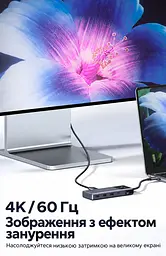 USB-C хаб UGREEN Uno CM889 6 в 1 3 USB-A 3.0 + 1 USB-C 3.0 для даних до 5 Гбіт/с HDMI до 4K 60 Гц / 2K 144 Гц / 1080p 240 Гц вхід USB-C PD 3.0 до 100 Вт хост до 90 Вт без споживача на виході PD або до 70 Вт із ним заряджання периферії через USB-C PD 3.0 до 20 Вт HDMI потребує USB-C хоста з DisplayPort Alt Mode кнопка ввімкнення/вимкнення HDMI LED-дисплей стану підключень дублювання/розширення без драйверів сірий із чорною панеллю (75177) - мініатюра 4