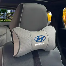 Подушка на підголівник з логотипом Hyundai Екошкіра 3D Кольоровий лого Сірі-Сірий кант 1 шт