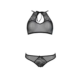 Комплект: бра, трусики з ажурним декором та відкритим кроком Passion URSULA SET L/XL, black - мініатюра 3