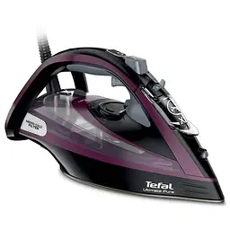 Праска TEFAL Ultimate Pure FV9835E0, 3000 Вт, 240 г/хв, 350 мл, підошва Durilium, чорно-бордовий