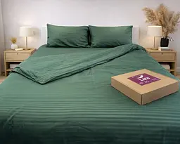 Постільна білизна LARA сатин-страйп LUX green d13183е160 з простирадлом на резинці 160х200х25 євро