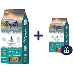 Набір: Сухий корм для цуценят Mystic з ягням та рисом 15 кг + Сухий корм для цуценят Mystic з ягням та рисом 2.5 кг