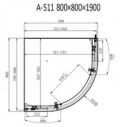 Душова кабіна Dusel A-511 80x80x190 прозоре, Універсальна, прозорий, хром, 80x80 - мініатюра 5