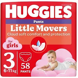 Підгузки-трусики Huggies Little Movers/Pants 3 Mega 6-11 кг для дівчаток 58 шт.