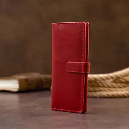 Вертикальний жіночий гаманець глянцевий Anet на кнопці Grande Pelle 11325 червоний - мініатюра 9