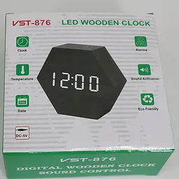 Годинник електронний LED настільний будильник під дерево WOODEN CLOCK VST-876 жовтий з синім підсвічуванням - мініатюра 3