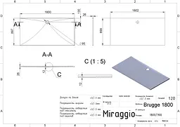 Піддон для душової кабіни Miraggio Brugge 1800 з литого мармуру 1802x897x26 00414601 Білий - мініатюра 4