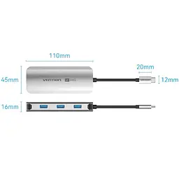 Док-станція USB3.1 Type-C - HDMI 60Hz/USB 3.0x3/PD 100W 5-in-1 Vention (TQDHB) - мініатюра 7