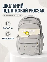 Підлітковий шкільний рюкзак 43×30×18 см для навчання та міста, 2 відділення, 2 передні кишені й антивор, сірий (49676342) - мініатюра 2