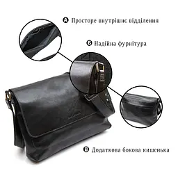 Шкіряна чоловіча прямокутна сумка Grande Pelle 11429 чорний - мініатюра 8