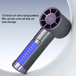 Портативний безлопатевий вентилятор DS1013 ручний USB з дисплеєм Сірий - мініатюра 3
