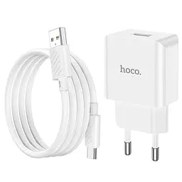 Блок живлення мережевий Hoco C106A Leisure + Type-C single port charger 1USB 10.5W білий - мініатюра 6
