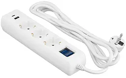 Подовжувач мережевий 3м 3xТипF 16A 1xUSB-A.1xUSB-C фільтр білий 2E osv0002171