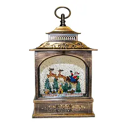 Новорічний ліхтар XMAS WDL-24007 бронзовий — різдвяний світильник нічник з ефектом снігу - мініатюра 5