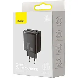 Зарядний пристрій Baseus Compact Quick Charger 2U + C 30W EU Black (CCXJ-E01) - мініатюра 3