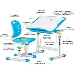 Комплект меблів Evo-kids Evo-06 Ergo Blue: стіл+стілець (Evo-06 Ergo BL) - мініатюра 3