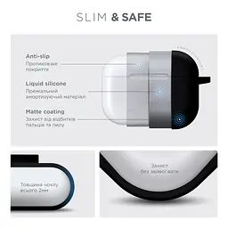 Силіконовий чохол для навушників Apple AirPods Pro 2 2022, Hang Case, чорний, ультратонкий захисний кейс товщиною 2 мм, захист від подряпин, пилу та ударів, компактний, з карабіном для кріплення, ArmorStandart (ARM68601) - мініатюра 3