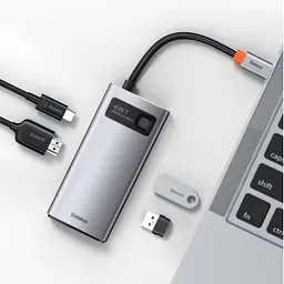 Концентратор Baseus Metal Gleam Series 4-in-1 Multifunctional Gray (CAHUB-CY0G) - мініатюра 2