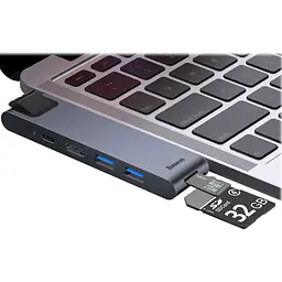 USB-Хаб Baseus USB Type-C 7-in-one smart Grey (CAHUB-L0G) - мініатюра 3