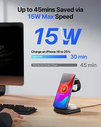 Бездротова зарядна станція Intoval A3 3в1 для iPhone Apple Watch та AirPods з швидкою зарядкою 15 Вт чорна (SKU-063) - мініатюра 3