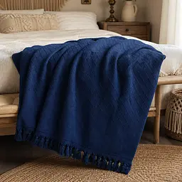 Покривало-плед з бахромою 200х230 синій LoveYouHome 200 x 230 см - мініатюра 3