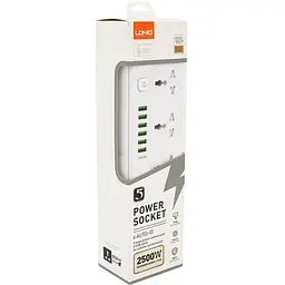 Мережевий фільтр LDNIO SС5614, 5 Розеток + 6 USB, 2 м, перетин 3х0.75 мм, White, Box - мініатюра 3