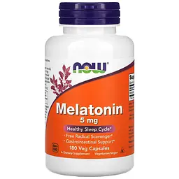 NOW Мелатонін, Melatonin 5 мг - 180 капсул